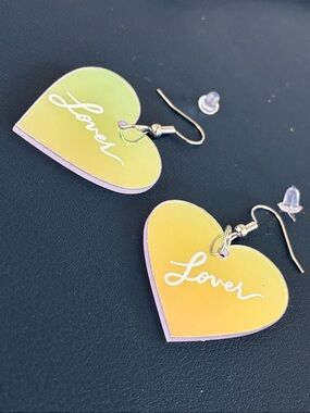 Heart 'Lover' Dangle Earrings in Orange and Clear